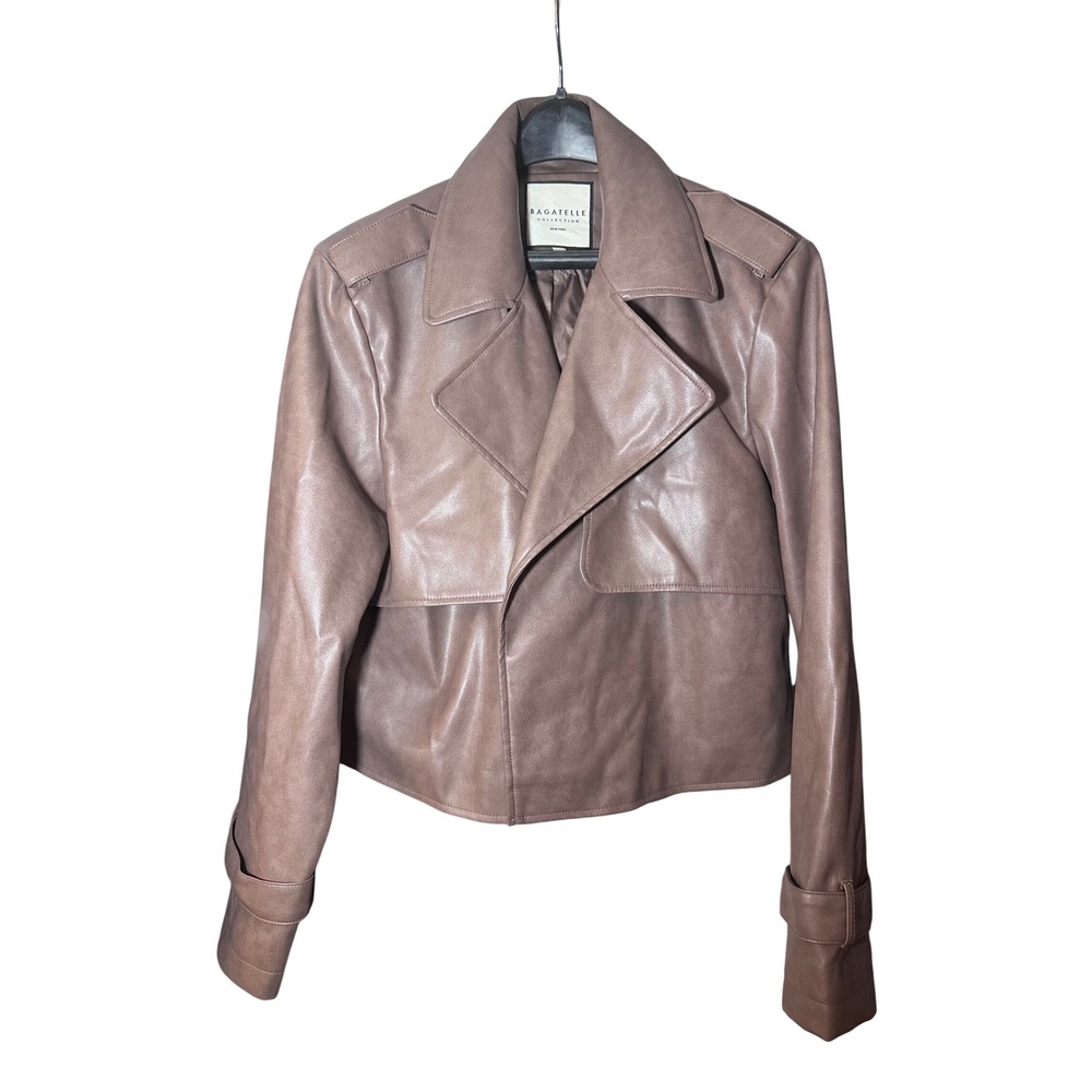 Bagatelle Collection Womens Taupe Faux Leather Cropped Moto Jacket Brown Medium